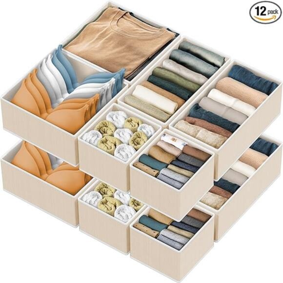Foldable Drawer Organizer Set 12 Fabric Storage Bins Closet Dresser Home Storage - Picture 8 of 8